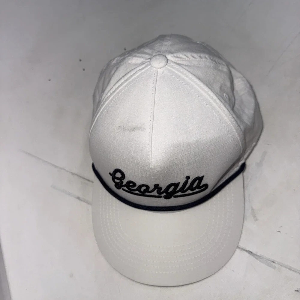 Burlebo White Rope Hat Georgia Black Embroidered Script Southern Ball Cap